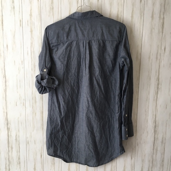 j. crew Chambray Blue Popover Roll Slvs Tunic Top - Picture 8 of 8